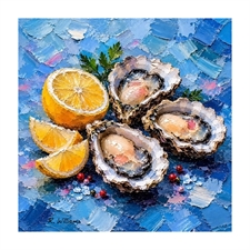 Lemons and Oysters Oil Impasto Original Art Print