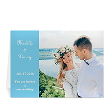 Personalized Baby Blue Wedding Photo Cards, 5X7 Folded Modern