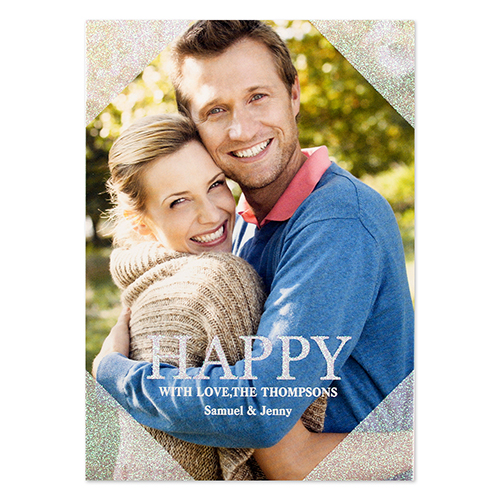 Happy Silver Glitter Personalized Photo Christmas Card 5X7