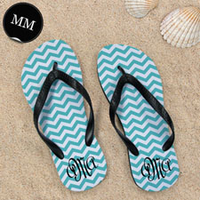 Design My Own Aqua Chevron Pattern With Personalized Name, Men Medium Flip Flop Sandals